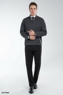 بافت مردانه نیم زیپ یقه ایستاده کلاسیک