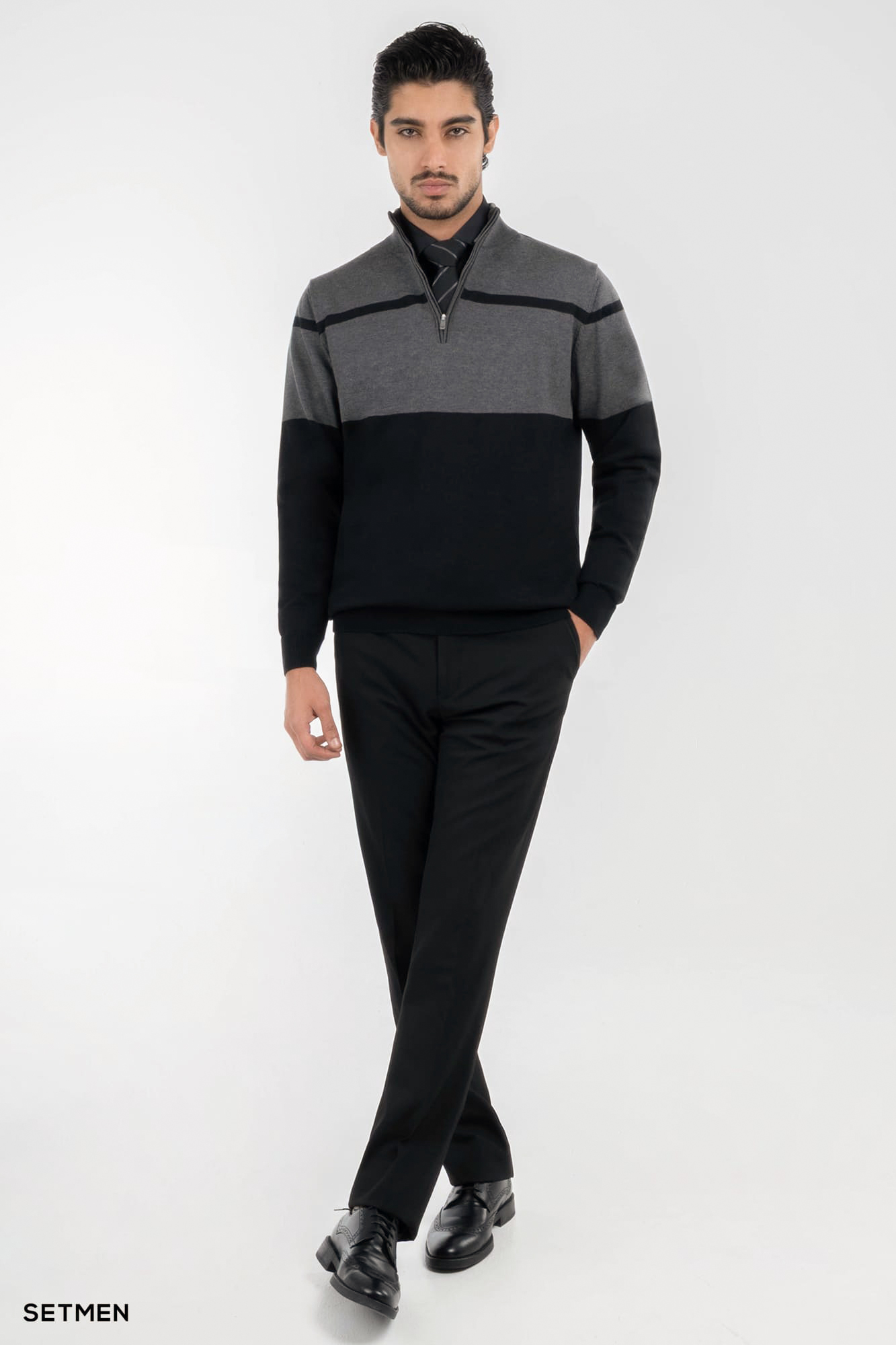 بافت مردانه نیم زیپ یقه ایستاده کلاسیک