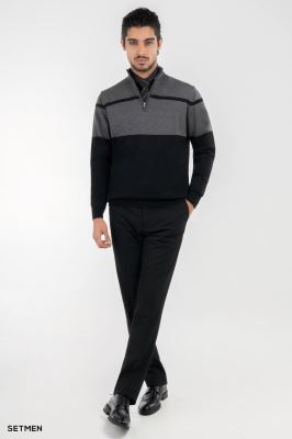 بافت مردانه نیم زیپ یقه ایستاده کلاسیک