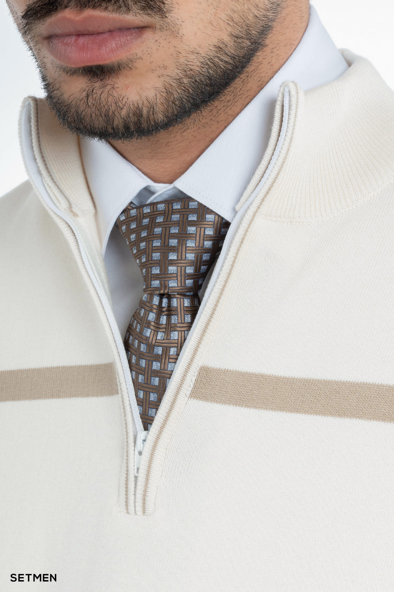 بافت مردانه نیم زیپ یقه ایستاده کلاسیک